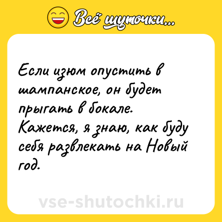 Шутка: Если изюм опустить в шампанское, он будет прыгать в бокале.<br>Кажется, я знаю, как буду себя развлекать на Новый год.