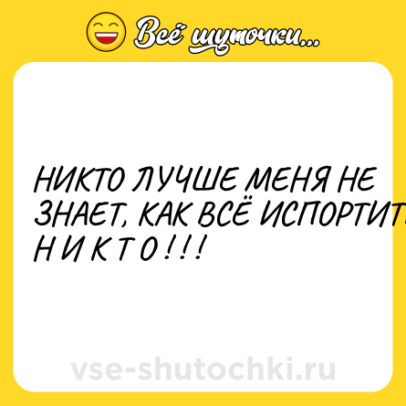 Шутка: НИКТО ЛУЧШЕ МЕНЯ НЕ ЗНАЕТ, КАК ВСЁ ИСПОРТИТЬ!<br>Н И К Т О ! ! !