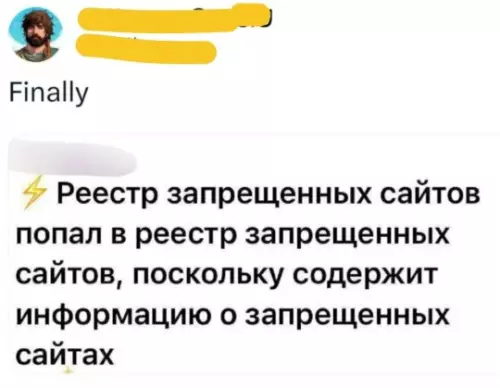 Замкнутый круг пошёл! 🔄😂 - Реестр запрещенных сайтов попал в реестр запрещенных сайтов, поскольку содержит