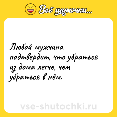 Шутка: Любой мужчина подтвердит, что убраться из дома легче, чем убраться в нём.
