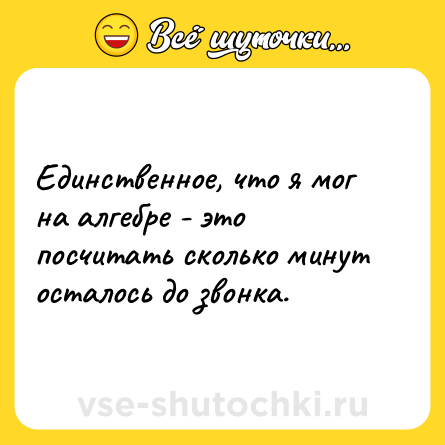 Шутка: Единственное, что я мог на алгебре - это посчитать сколько минут осталось до звонка.