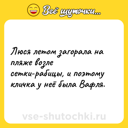 Шутка: Люся летом загорала на пляже возле сетки-рабицы, и поэтому кличка у неё была Вафля.