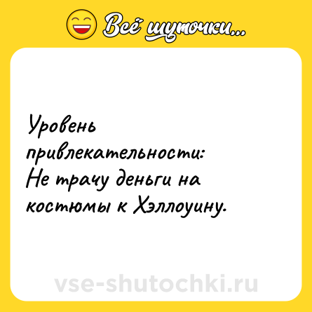 Шутка: Уровень привлекательности: <br>Не трачу деньги на костюмы к Хэллоуину.
