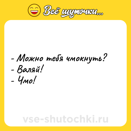 Шутка: - Можно тебя чмокнуть?<br>- Валяй!<br>- Чмо!