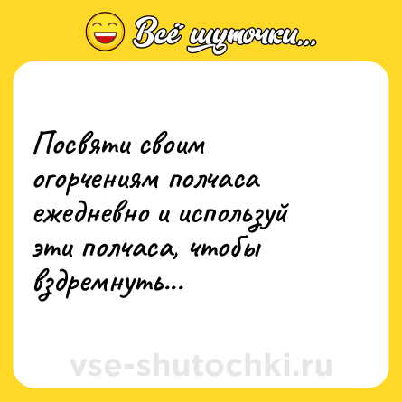 Шутка: Посвяти своим огорчениям полчаса ежедневно и используй эти полчаса, чтобы вздремнуть...