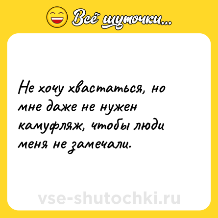 Шутка: Не хочу хвастаться, но мне даже не нужен камуфляж, чтобы люди меня не замечали.