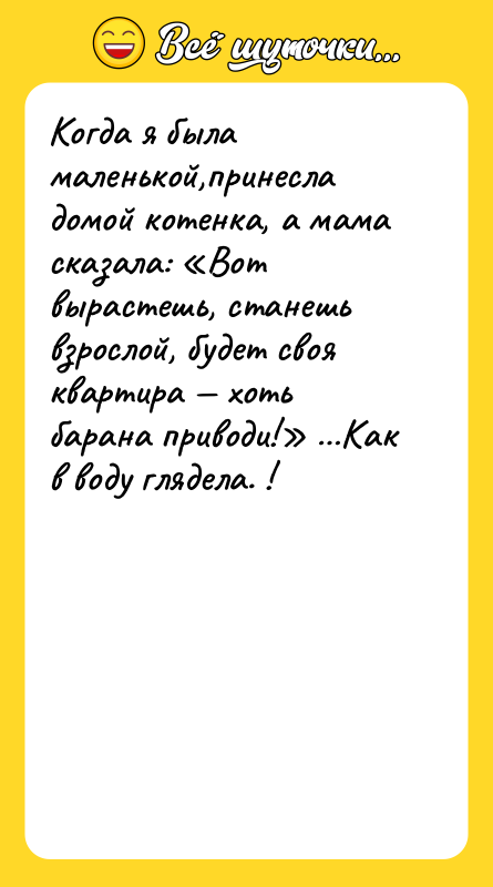 Когда я была маленькой,принесла домой котенка, а мама сказала: «Вот