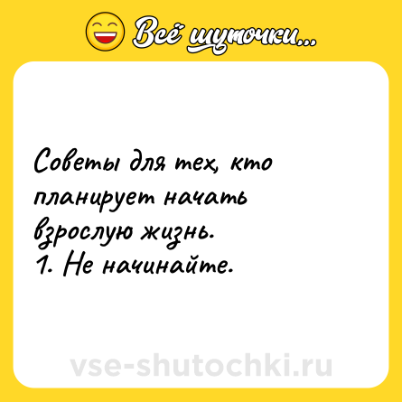 Шутка: Советы для тех, кто планирует начать взрослую жизнь.<br>1. Не начинайте.