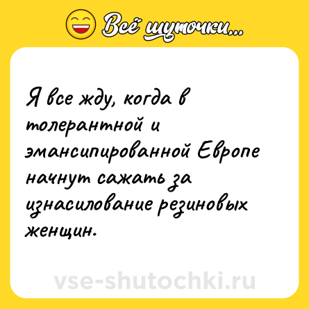 Шутка: Я все жду, когда в толерантной и эмансипированной Европе начнут сажать за изнасилование резиновых женщин.