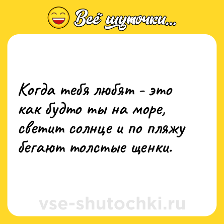 Шутка: Когда тебя любят - это как будто ты на море, светит солнце и по пляжу бегают толстые щенки.