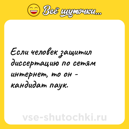 Шутка: Если человек защитил диссертацию по сетям интернет, то он - кандидат паук.