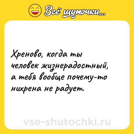 Шутка: Хреново, когда ты человек жизнерадостный, а тебя вообще почему-то нихрена не радует.