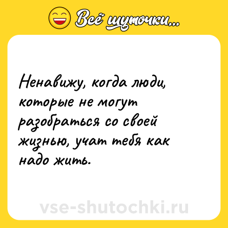 Шутка: Ненавижу, когда люди, которые не могут разобраться со своей жизнью, учат тебя как надо жить.