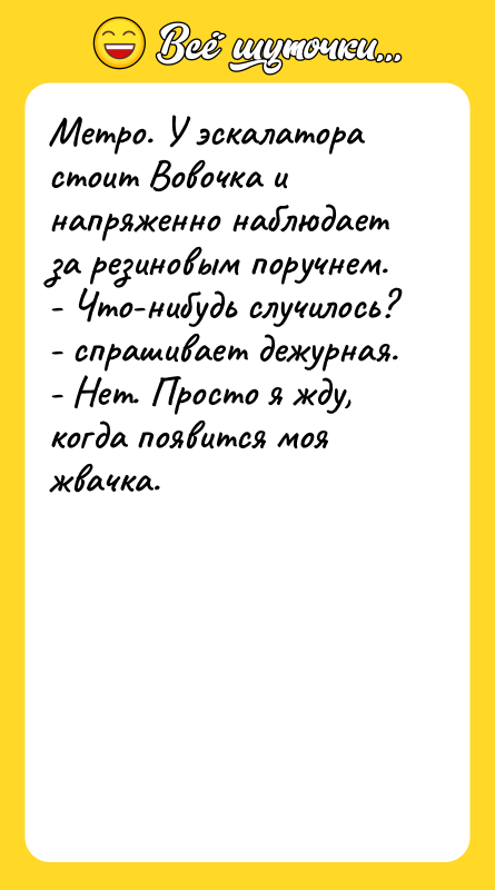 Метро. У эскалатора стоит Вовочка и напряженно наблюдает за резиновым