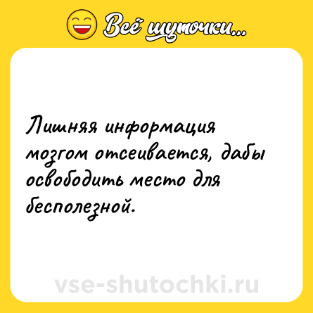 Шутка: Лишняя информация мозгом отсеивается, дабы освободить место для бесполезной.