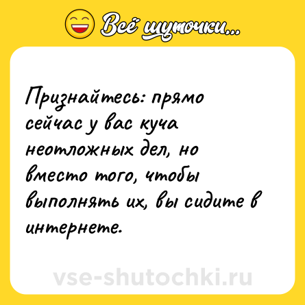 Шутка: Признайтесь: прямо сейчас у вас куча неотложных дел, но вместо того, чтобы выполнять их, вы сидите в интернете.