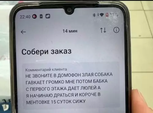 Уровень опасности: Курьер 💀 - Собери заказ. Комментарий клиента: НЕ ЗВОНИТЕ В ДОМОФОН ЗЛАЯ СОБАКА