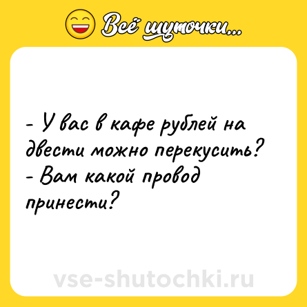 Шутка: - У вас в кафе рублей на двести можно перекусить?<br>- Вам какой провод принести?