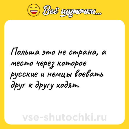 Шутка: Польша это не страна, а место через которое русские и немцы воевать друг к другу ходят.