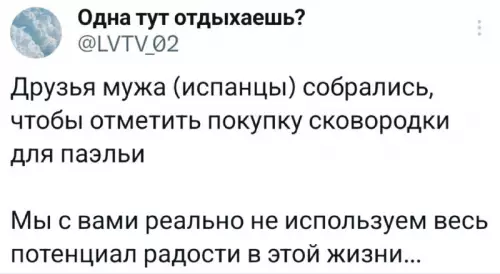 Уровень радости: купил сковородку! 😂 - Одна тут отдыхаешь? Друзья мужа (испанцы) собрались, чтобы отметить покупку