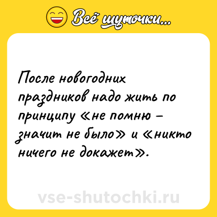 Шутка: После новогодних праздников надо жить по принципу «не помню – значит не было» и «никто ничего не докажет».