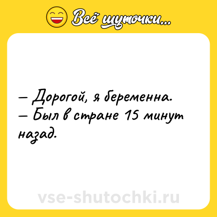 Шутка: — Дорогой, я беременна. <br>— Был в стране 15 минут назад.