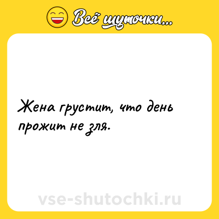 Шутка: Жена грустит, что день прожит не зля.
