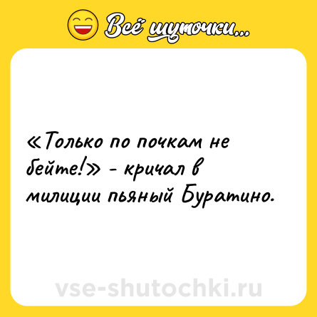 Шутка: «Только по почкам не бейте!» - кричал в милиции пьяный Буратино.