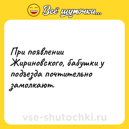 Шутка: При появлении Жириновского, бабушки у подъезда почтительно замолкают.