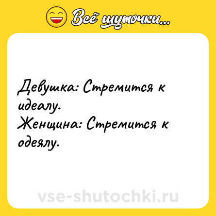 Шутка: Девушка: Стремится к идеалу.<br>Женщина: Стремится к одеялу.