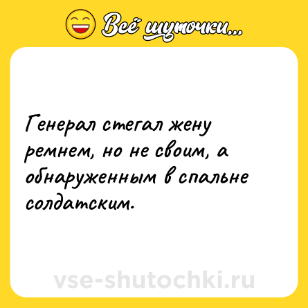 Шутка: Генерал стегал жену ремнем, но не своим, а обнаруженным в спальне солдатским.