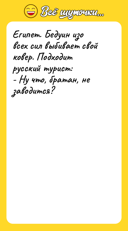 Египет. Бедуин изо всех сил выбивает свой ковер. Подходит русский