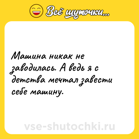 Шутка: Машина никак не заводилась. А ведь я с детства мечтал завести себе машину.