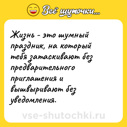 Шутка: Жизнь - это шумный праздник, на который тебя затаскивают без предварительного приглашения и вышвыривают без уведомления.