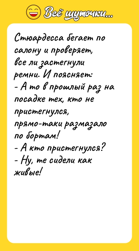 Стюардесса бегает по салону и проверяет, все ли застегнули ремни.