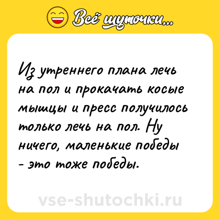 Шутка: Из утреннего плана лечь на пол и прокачать косые мышцы и пресс получилось только лечь на пол. Ну ничего, маленькие победы - это тоже победы.