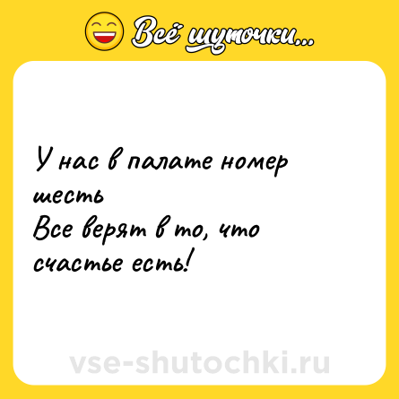 Шутка: У нас в палате номер шесть<br>Все верят в то, что счастье есть!