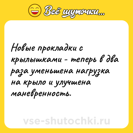Шутка: Новые прокладки с крылышками - теперь в два раза уменьшена нагрузка на крыло и улучшена маневренность.