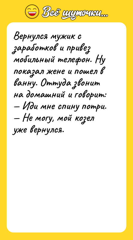 Вернулся мужик с заработков и привез мобильный телефон. Ну показал