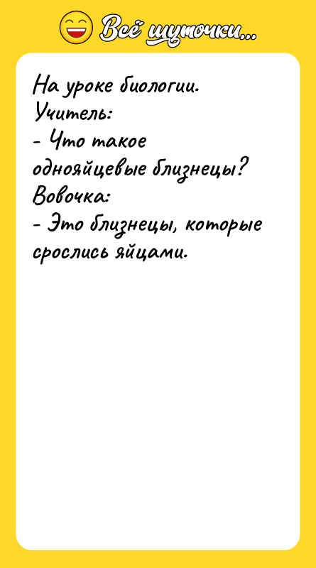 На уроке биологии. Учитель: - Что такое однояйцевые близнецы? Вовочка: