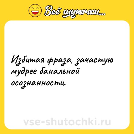 Шутка: Избитая фраза, зачастую мудрее банальной осознанности.