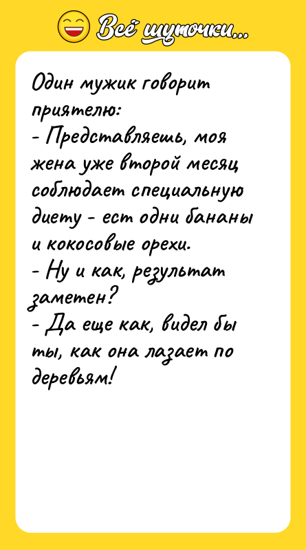Один мужик говорит приятелю: - Представляешь, моя жена уже второй
