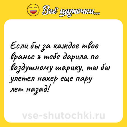 Шутка: Если бы за каждое твое вранье я тебе дарила по воздушному шарику, ты бы улетел нахер еще пару лет назад!