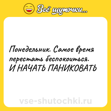 Шутка: Понедельник. Самое время перестать беспокоиться. И НАЧАТЬ ПАНИКОВАТЬ