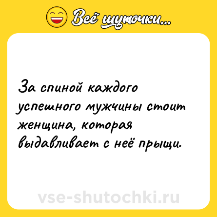 Шутка: За спиной каждого успешного мужчины стоит женщина, которая выдавливает с неё прыщи.