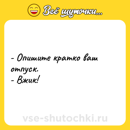 Шутка: - Опишите кратко ваш отпуск.<br>- Вжик!