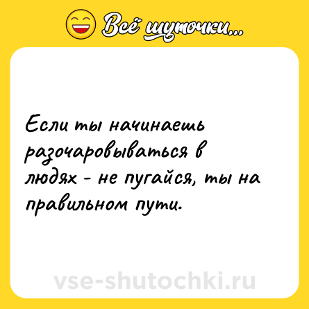 Шутка: Если ты начинаешь разочаровываться в людях - не пугайся, ты на правильном пути.