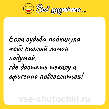 Шутка: Если судьба подкинула тебе кислый лимон - подумай,<br>где достать текилу и офигенно повеселиться!