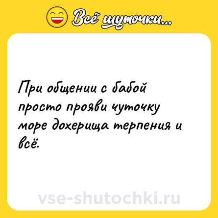 Шутка: При общении с бабой просто прояви чуточку море дохерища терпения и всё.