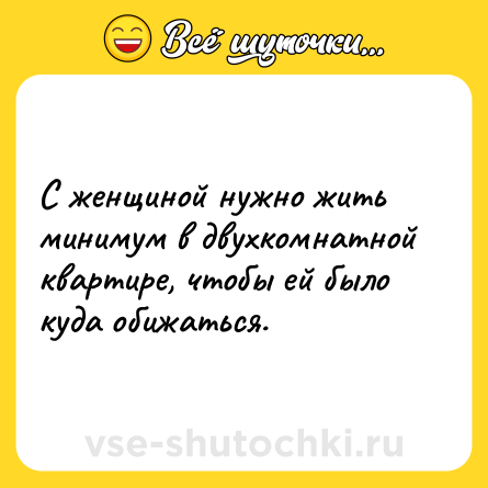 Шутка: С женщиной нужно жить минимум в двухкомнатной квартире, чтобы ей было куда обижаться.